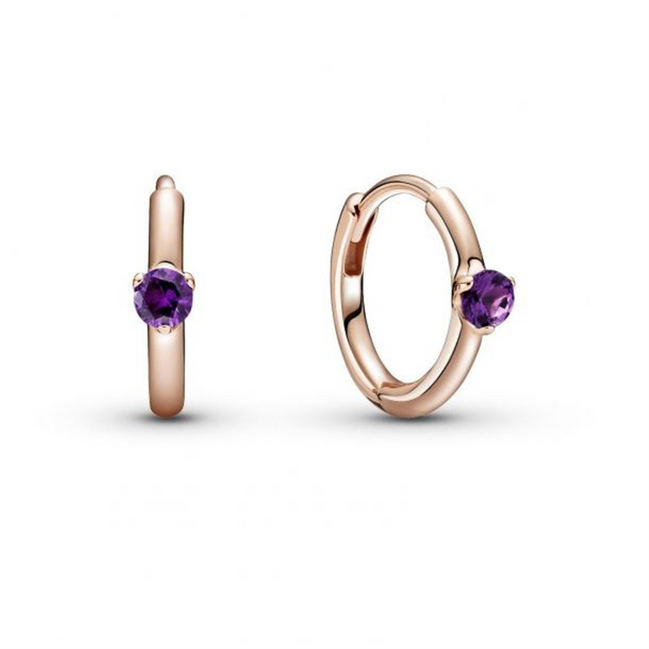 Pandora Moments Rose And Purple Solitaire Huggie Hoop Earrings