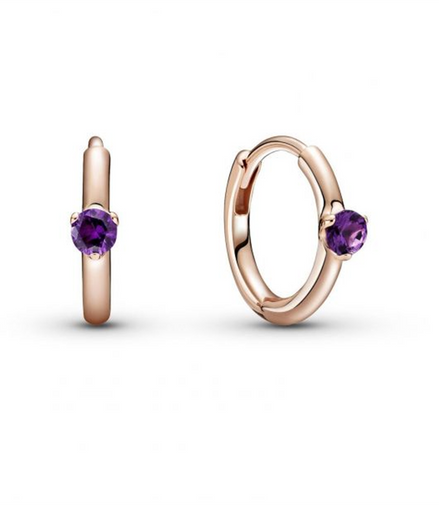 Pandora Moments Rose And Purple Solitaire Huggie Hoop Earrings