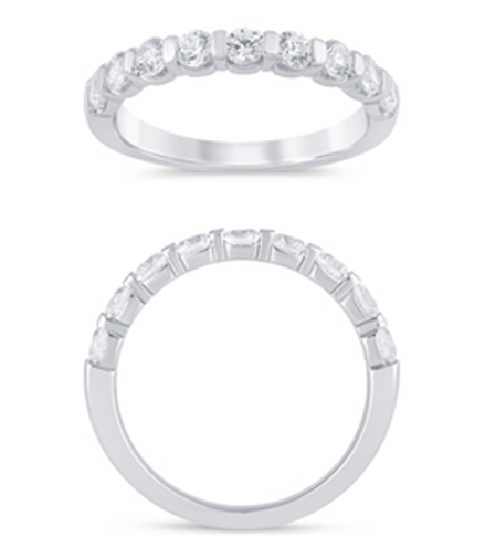 14K White Gold 0.75 CTW Diamond Bar Set Half Eternity Band
