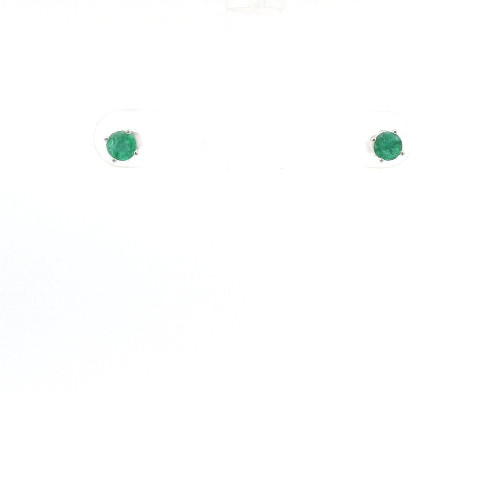 14K White Gold 0.50 CT Emerald Round Stud Earrings