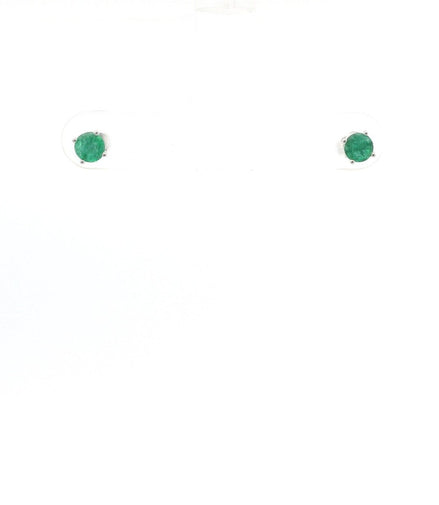 14K White Gold 0.50 CT Emerald Round Stud Earrings