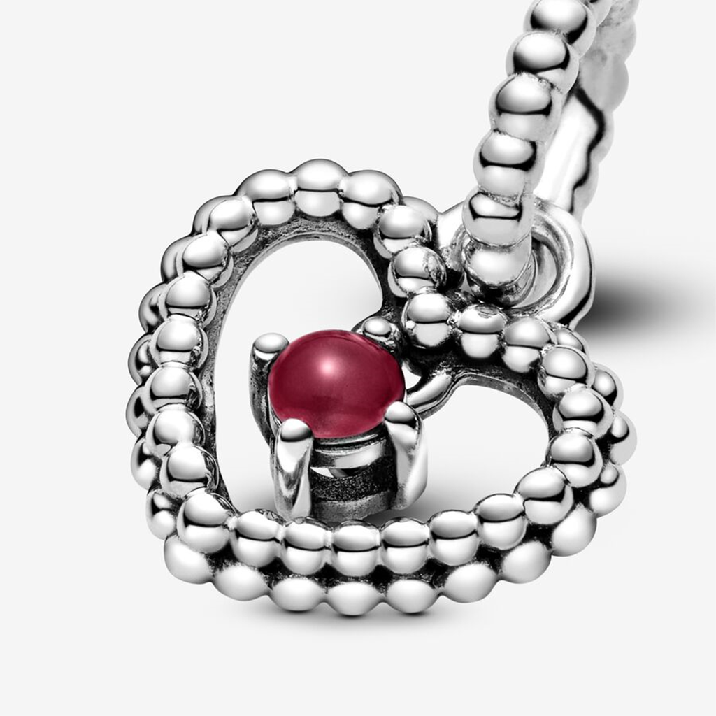 Pandora Moments January Dark Red Beaded Heart Dangle Charm