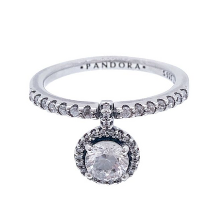 Pandora Timeless Dangling Round Clear Sparkly Ring Size 7