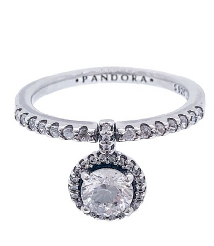 Pandora Timeless Dangling Round Clear Sparkly Ring Size 7