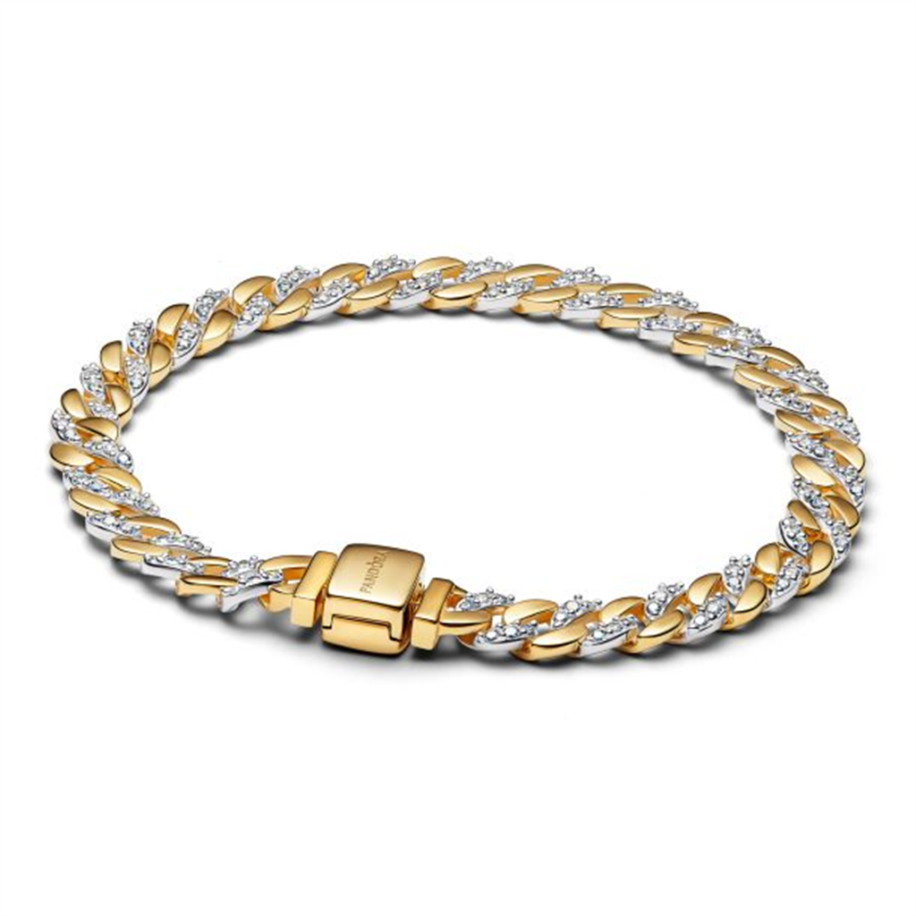 Pandora Timeless Two-Tone Pavé Cuban Chain Bracelet Size 16