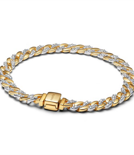 Pandora Timeless Two-Tone Pavé Cuban Chain Bracelet Size 20