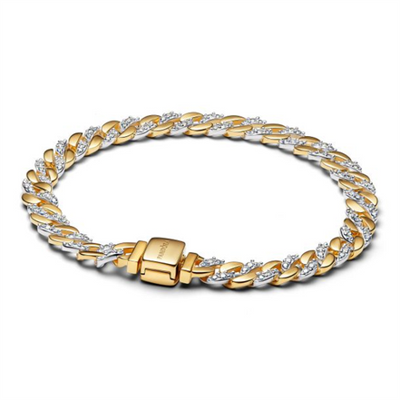 Pandora Timeless Two-Tone Pavé Cuban Chain Bracelet Size 20