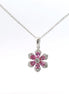 14K White Gold Diamond & Pink Sapphire Flower Shaped Pendant Necklace