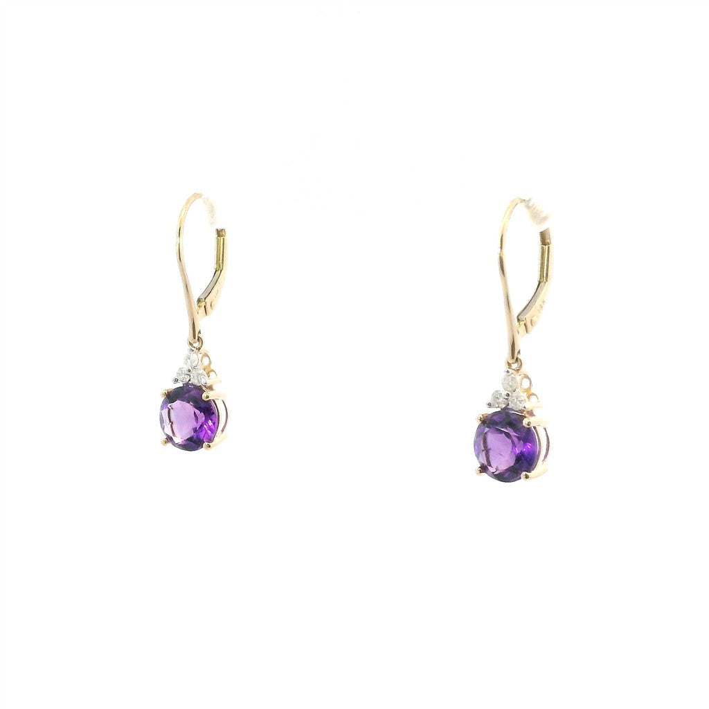 14K Yellow Gold Diamond & Amethyst Dangle Earrings