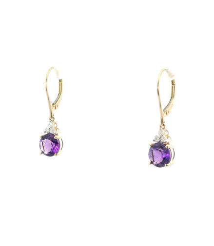 14K Yellow Gold Diamond & Amethyst Dangle Earrings