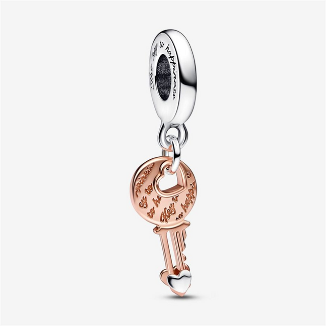 Pandora Moments Two-Tone key & Sliding Heart Dangle Charm