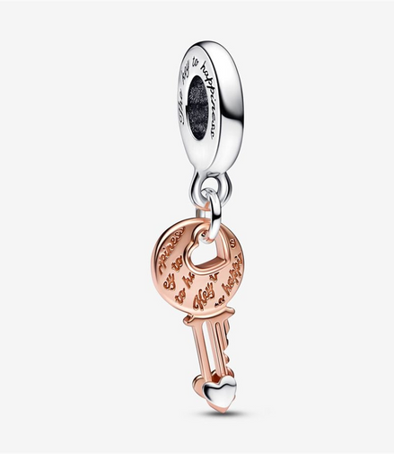 Pandora Moments Two-Tone key & Sliding Heart Dangle Charm