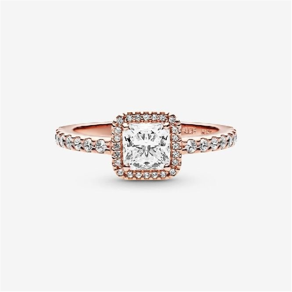 Pandora Timeless Rose Square Sparkle Halo Ring Size 7