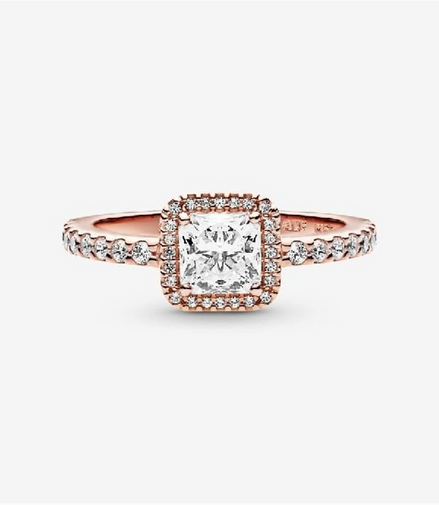 Pandora Timeless Rose Square Sparkle Halo Ring Size 7