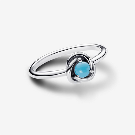 Pandora Moments December Turquoise Blue Eternity Circle Ring Size 6