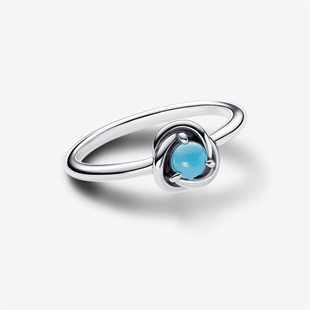 Pandora Moments December Turquoise Blue Eternity Circle Ring Size 6