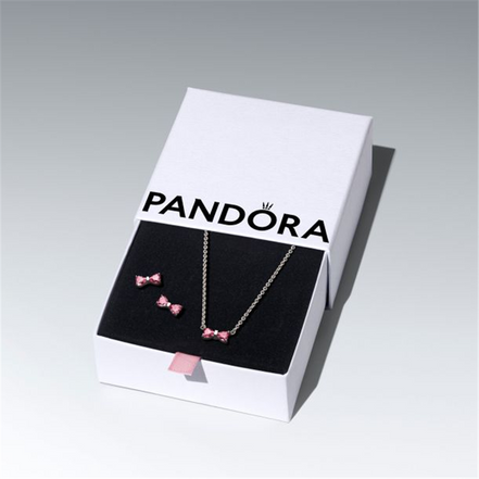 Pandora Sparkling Pink Bow Stud Earrings and Pendant Necklace Gift Set