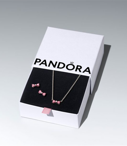 Pandora Sparkling Pink Bow Stud Earrings and Pendant Necklace Gift Set