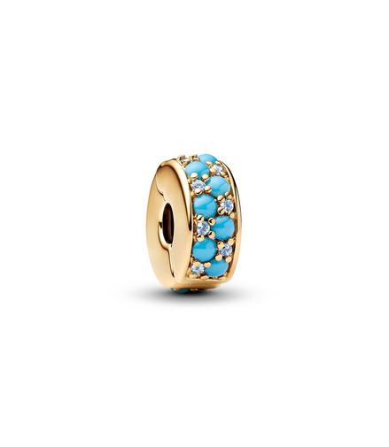 Pandora Moments 14K  Gold Plated Aqua Blue Clip Charm