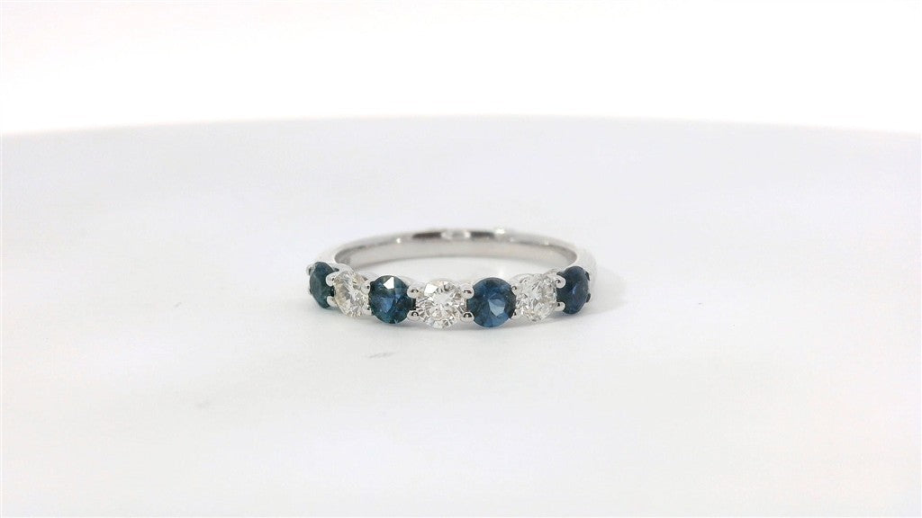 14K White Gold Sapphire and 0.78 CTW Diamond Band