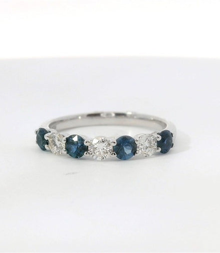14K White Gold Sapphire and 0.78 CTW Diamond Band