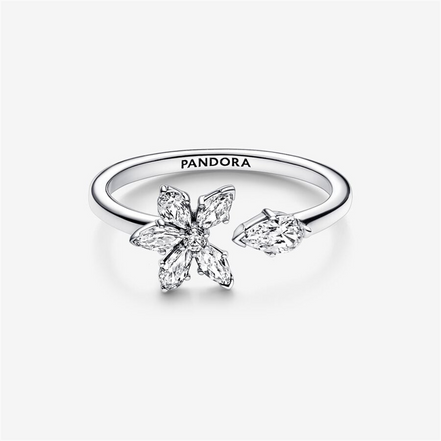 Pandora Timeless Sparkling Herbarium Cluster Open Ring Size 8.5