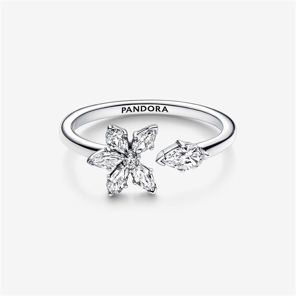 Pandora Timeless Sparkling Herbarium Cluster Open Ring Size 8.5