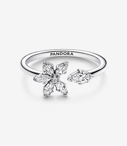 Pandora Timeless Sparkling Herbarium Cluster Open Ring Size 8.5