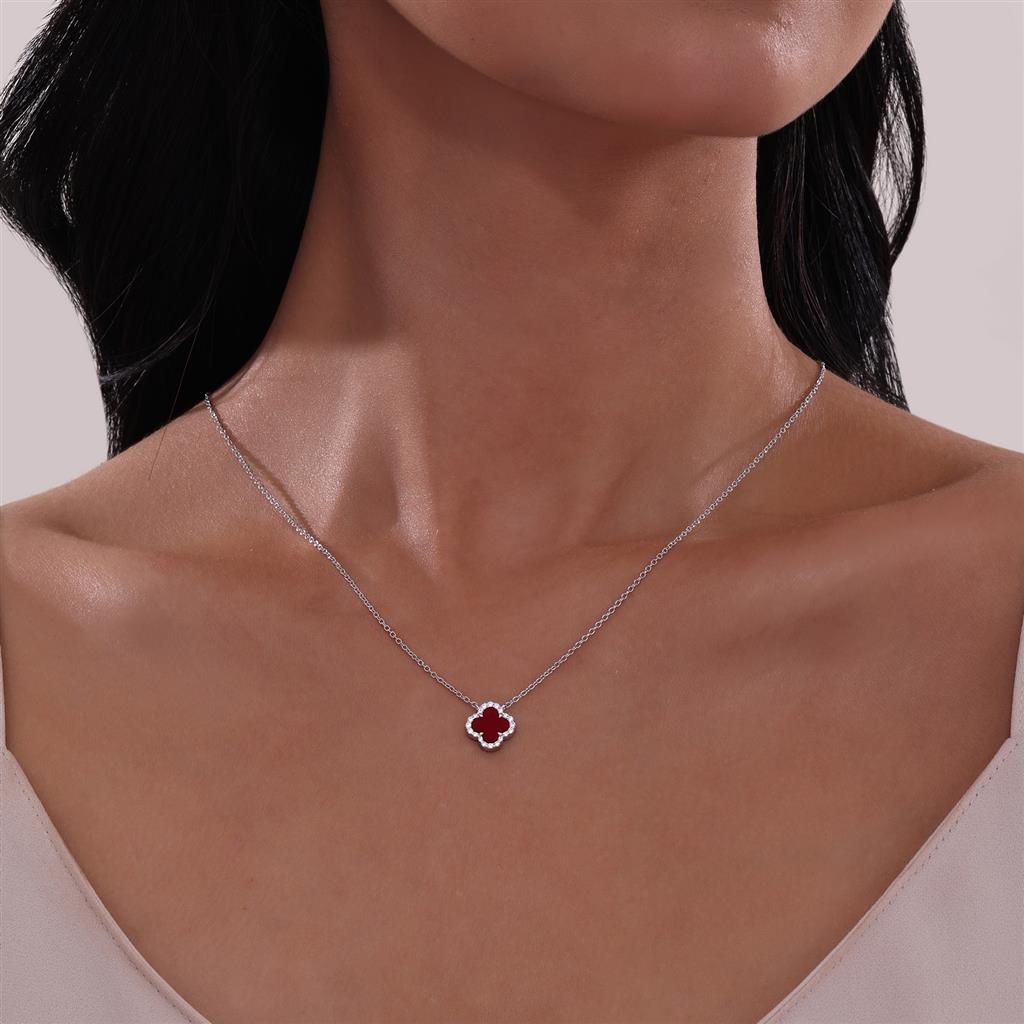 Lafonn 0.49 CTW Simulated Diamond And Red Agate Halo Necklace