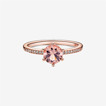 Pandora Timeless Pink Sparkling Crown Solitaire Ring Size 7