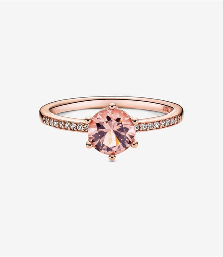 Pandora Timeless Pink Sparkling Crown Solitaire Ring Size 7