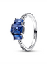 Pandora Timeless Blue Rectangular Three Stone Sparkling Ring Size 7