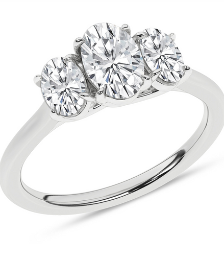 Revelation 14K Gold 2 CT Oval Lab Grown Diamond 3 Stone Engagement Ring