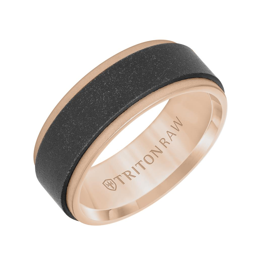 Triton Black DLC Coated Tungsten Over 14K Rose Gold Wedding Band