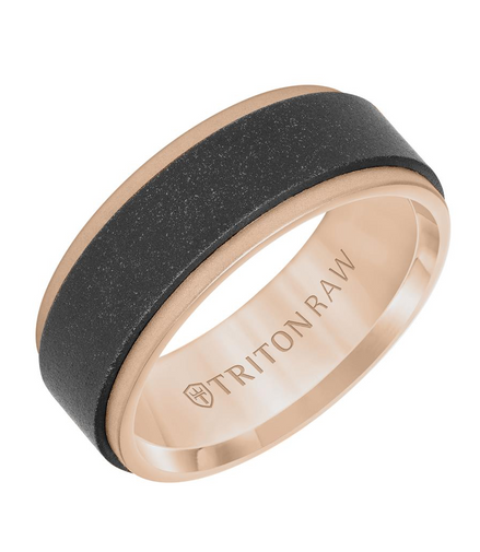 Triton Black DLC Coated Tungsten Over 14K Rose Gold Wedding Band