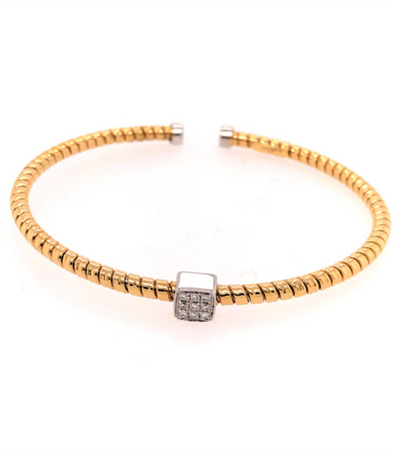 18K Yellow and White Gold 0.7 CTW Diamond Closed Bangle Bracelet