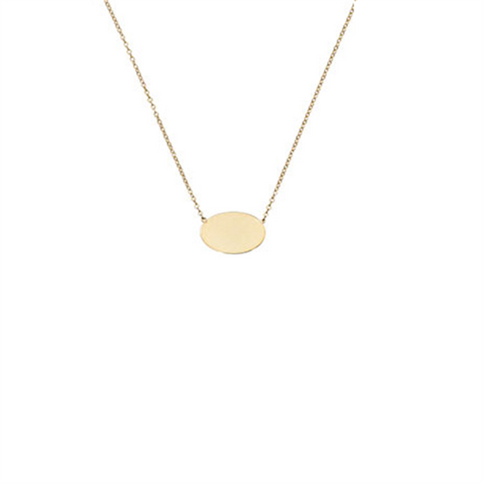 14k Yellow Gold Oval Pendant Necklace Adjustable