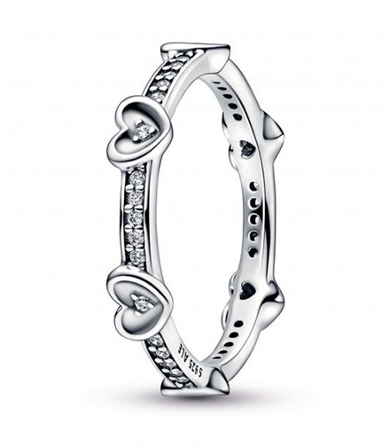 Pandora Moments Radiant Sparkling Hearts Ring Size 7.5