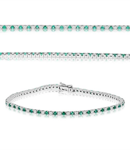 14K White Gold Emerald and Diamond Tennis Bracelet