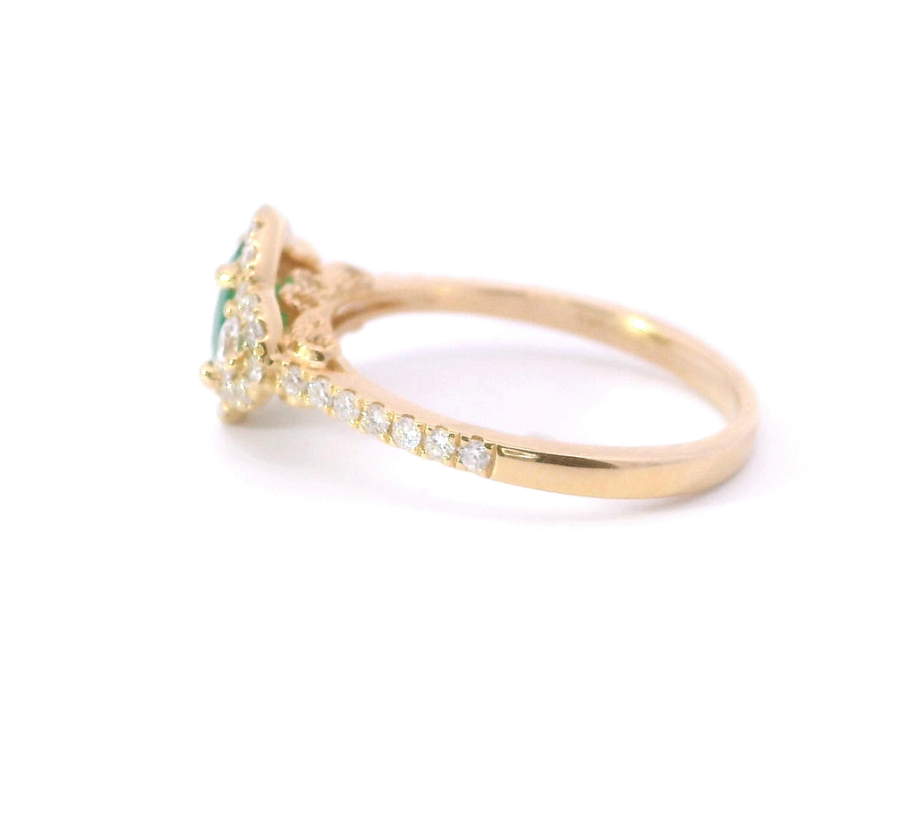 14K Yellow Gold Emerald And Diamond Accented Fashion Ring