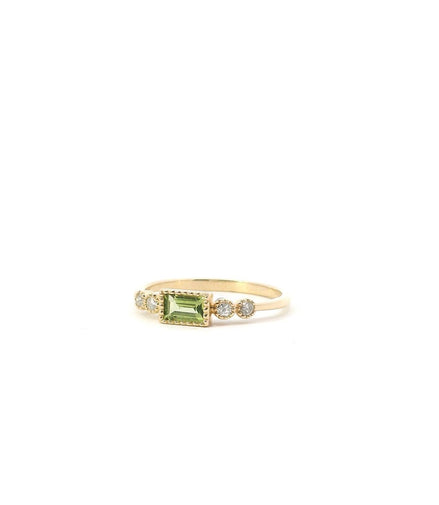 14K Yellow Gold Diamond And Peridot East/West Fashion Ring