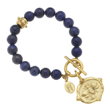 Susan Shaw Gold Bee Intaglio Stone Bracelet