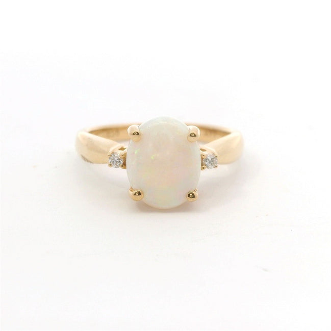 14K Yellow Gold Diamond & Opal Oval Shaped Fashion Ring