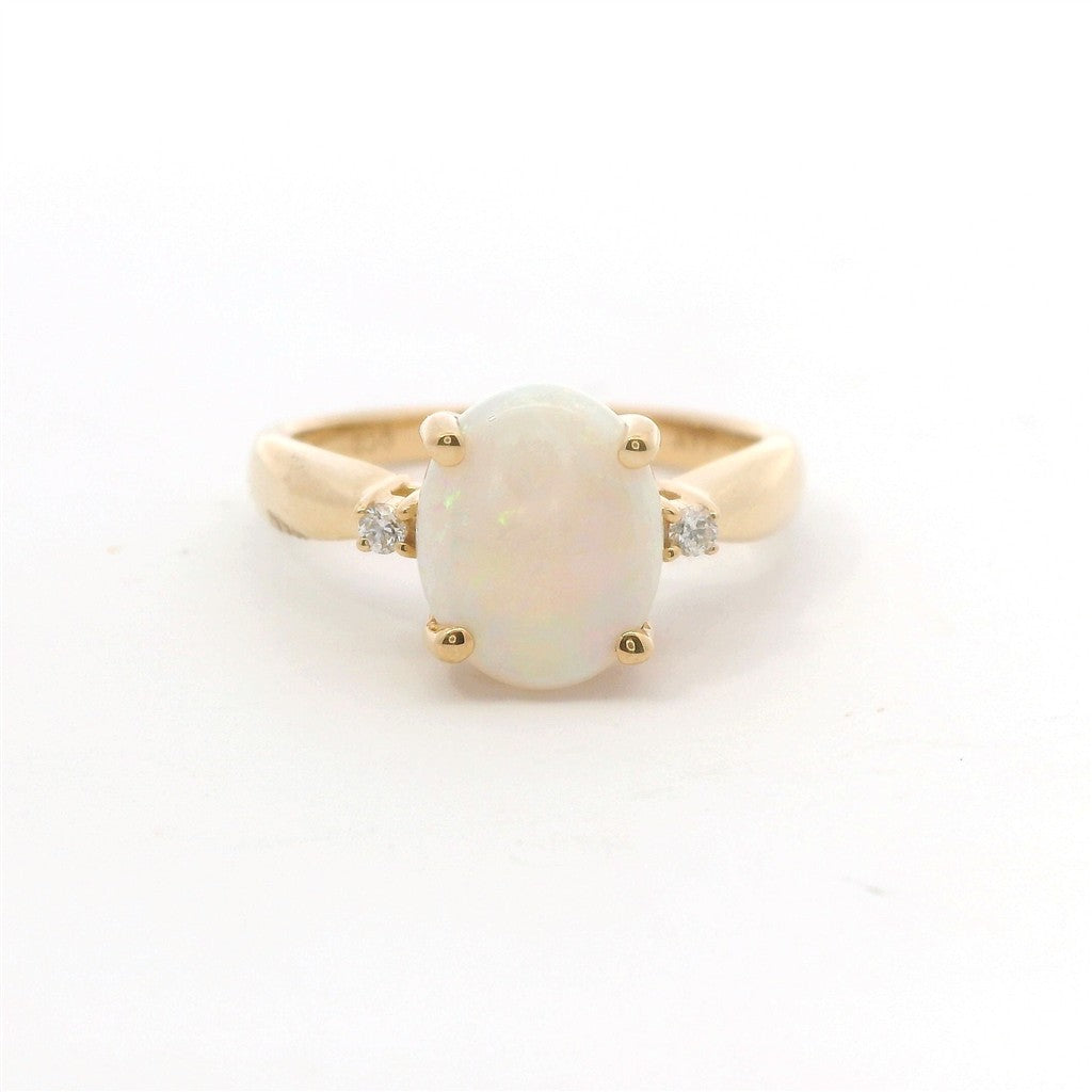 14K Yellow Gold Diamond & Opal Oval Shaped Fashion Ring