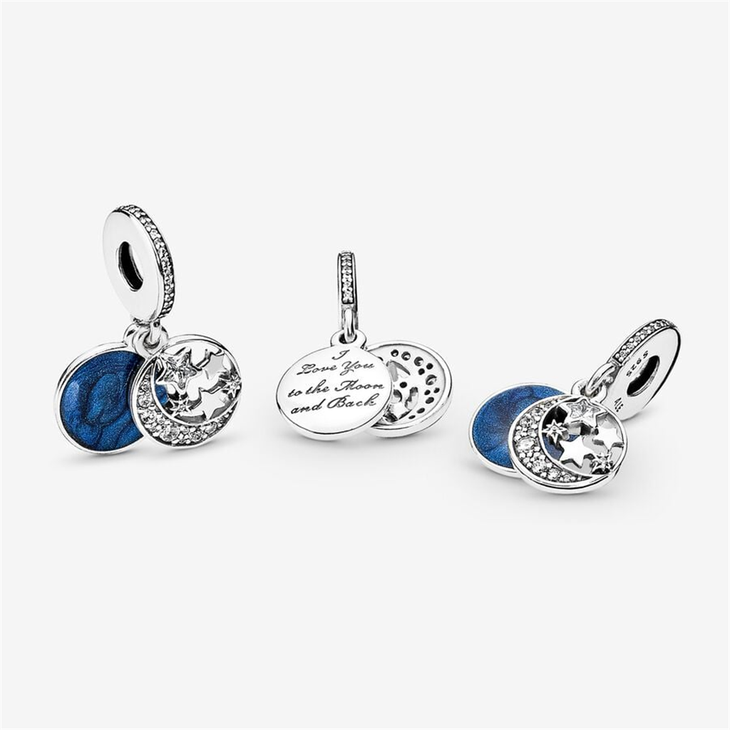 Pandora Moments Moon And Star Silver Dangle