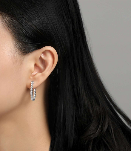 Lafonn Simulated Diamond 16 MM x 20 MM Oval Inside/Out Hoop Earrings