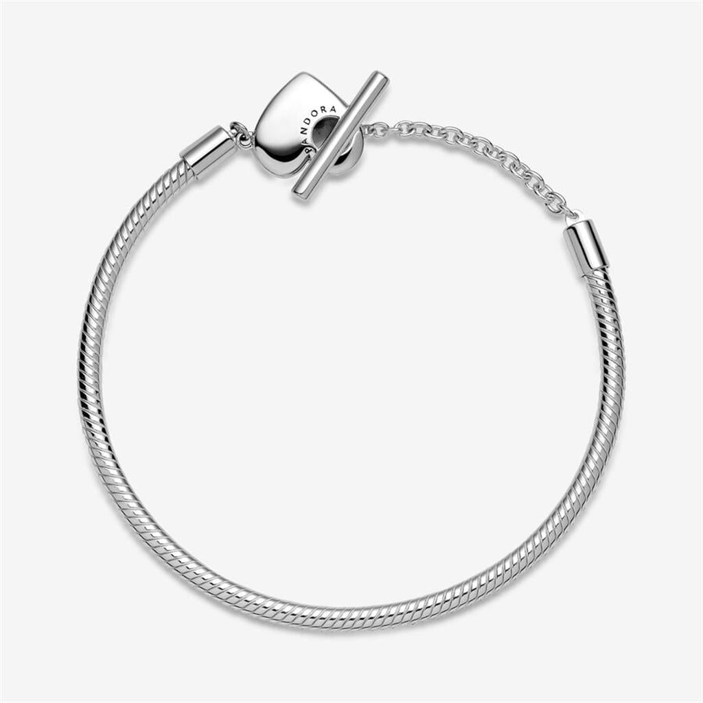 Pandora Moments Heart T-Bar Snake Chain Bracelet Size 18