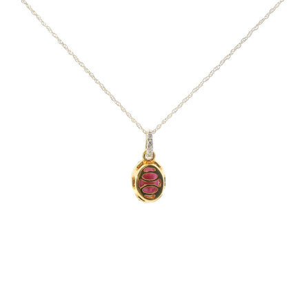 14K Yellow Gold Diamond And Ruby Oval Halo Pendant Necklace