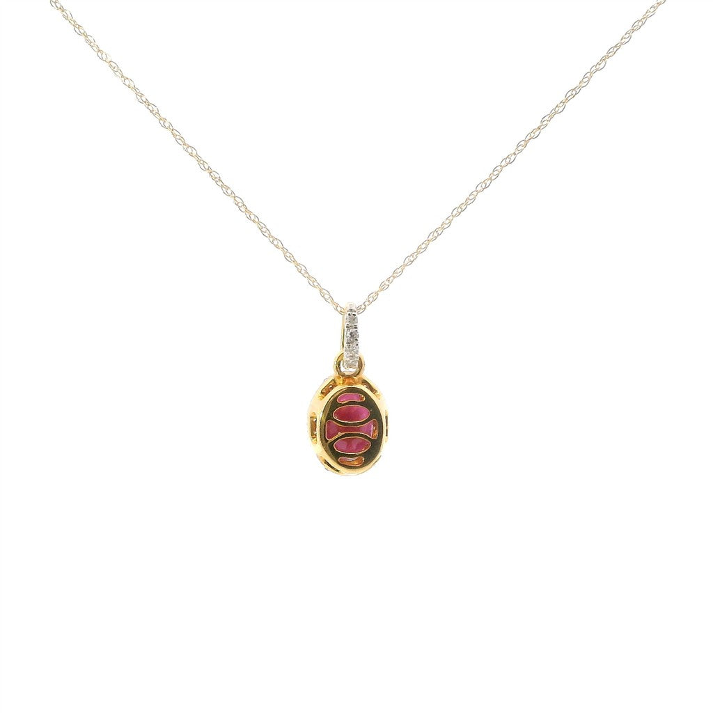 14K Yellow Gold Diamond And Ruby Oval Halo Pendant Necklace