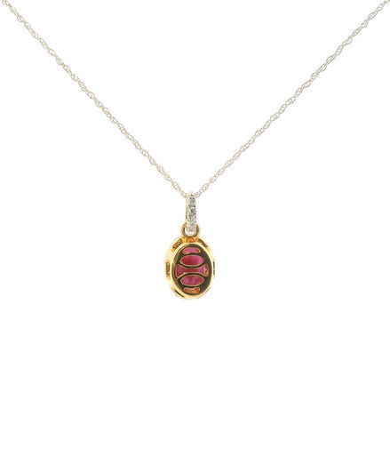 14K Yellow Gold Diamond And Ruby Oval Halo Pendant Necklace